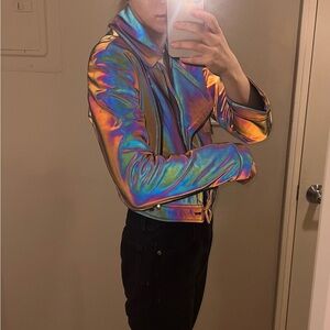 Sies Marjan Designer Reflective Cropped Biker Jacket - Size 2